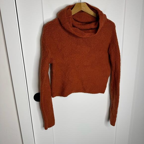 Free People Stormy Orange Cowl Neck Crop Knit Sweater Size XS - Picture 2 of 6